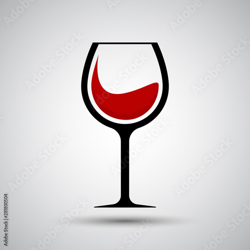 Red wine in glass icon on gray background