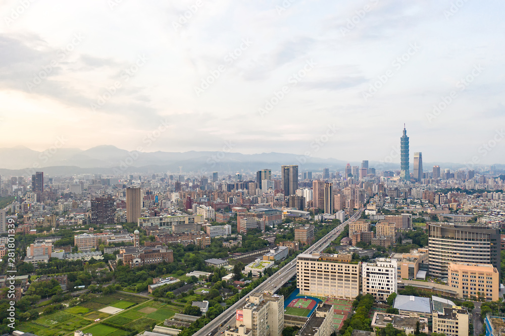 Skyline of taipei city in downtown Taipei, Taiwan.