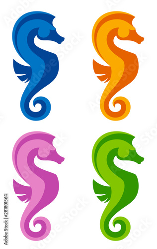 Seahorse set on a white background