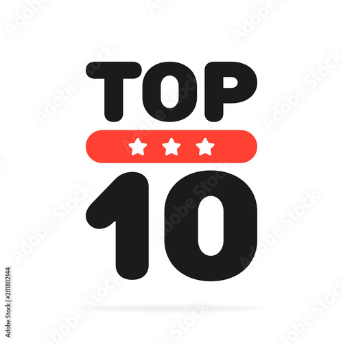 Top ten 10 red and black circle badge icon. Vector illustration