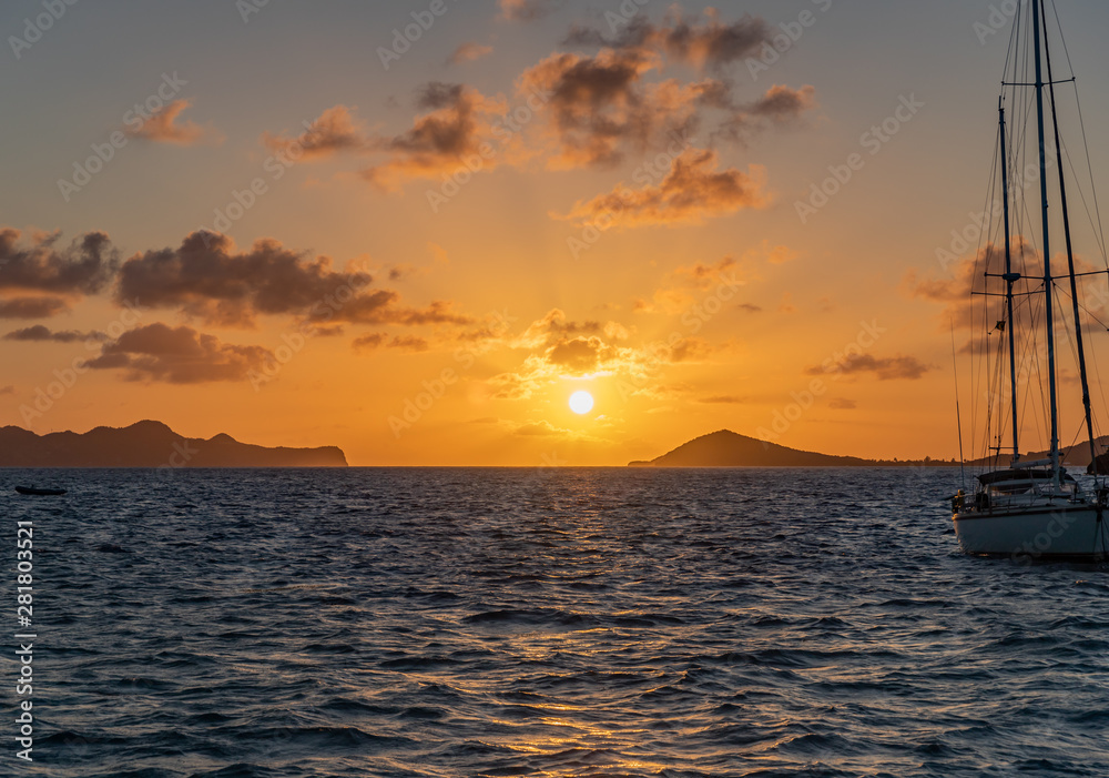 Saint Vincent and the Grenadines, Tobago Cays sunset 