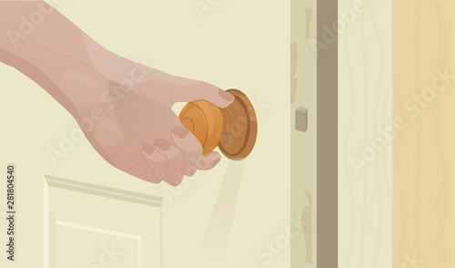 Symbol of Opportunity—A hand holding a door knob to open or close the door in daylight