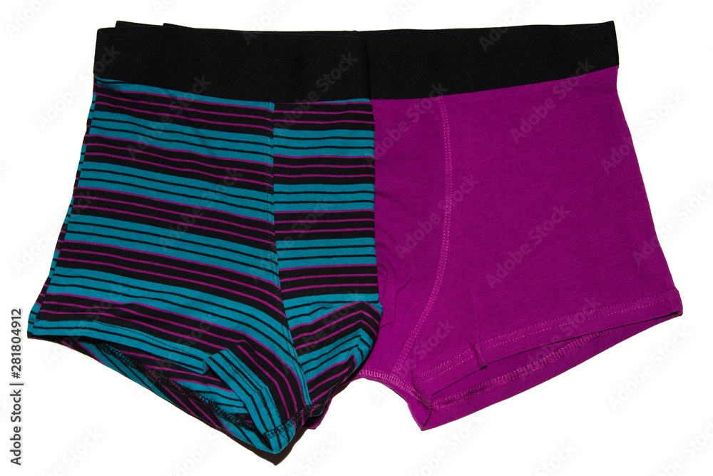 Two men's panties boxers isolated on white background. Men's underwear. A pair of short boxer briefs isolated on white background. Two men's panties boxers isolated on white background. Men's underwear. A pair of short boxer briefs isolated on white background.