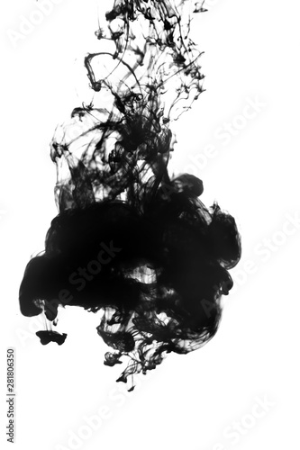 Black ink drop in water isolated on white