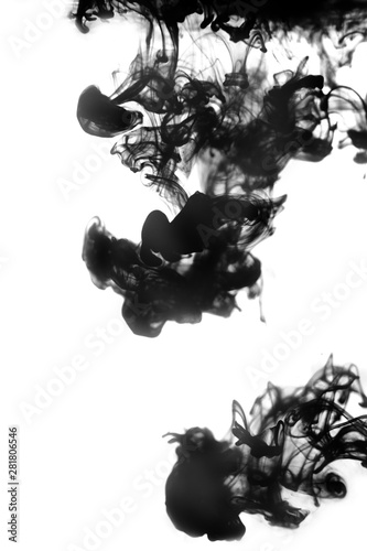Black ink drop in water isolated on white