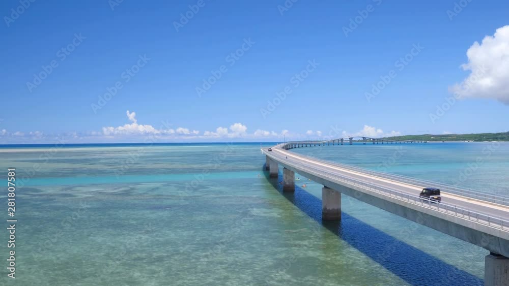 Drone view of Irabu Ohashi Bridge in summer Drone view of Irabu Ohashi Bridge in summer
