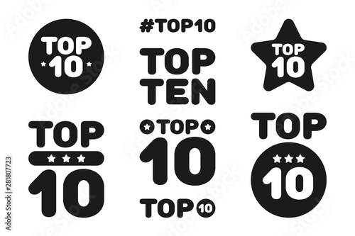 Top ten 10 black and white icon set. Vector illustration