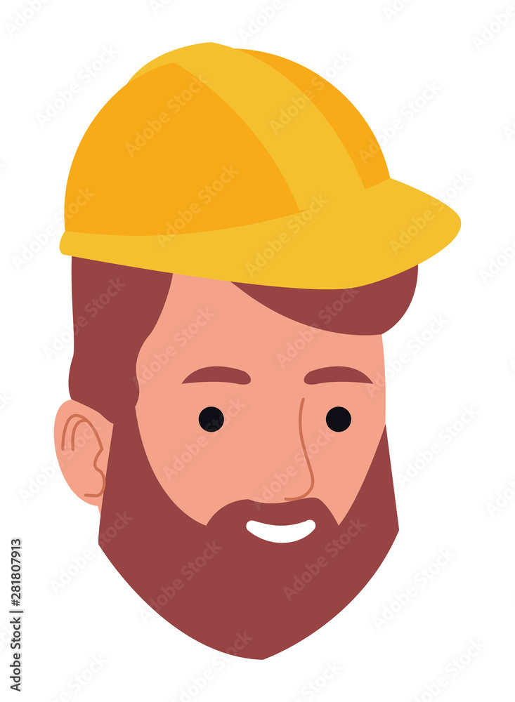 Construction worker with helmet and beard face cartoon Construction worker with helmet and beard face cartoon