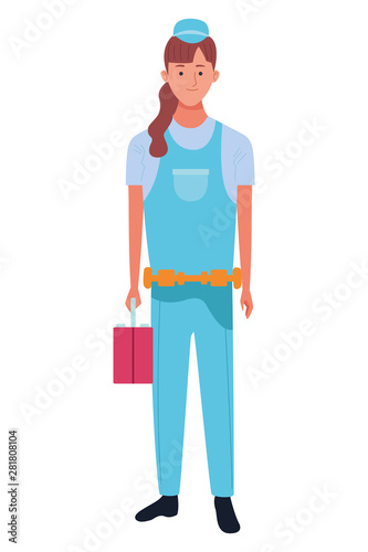 Woman plumber with toolbox cartoon