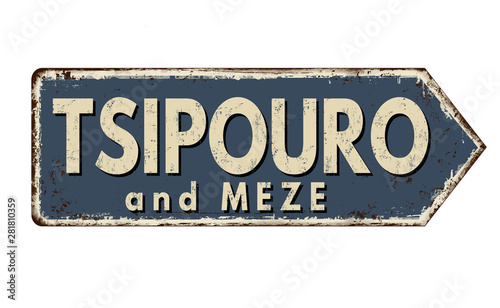 Tsipouro and meze vintage rusty metal sign