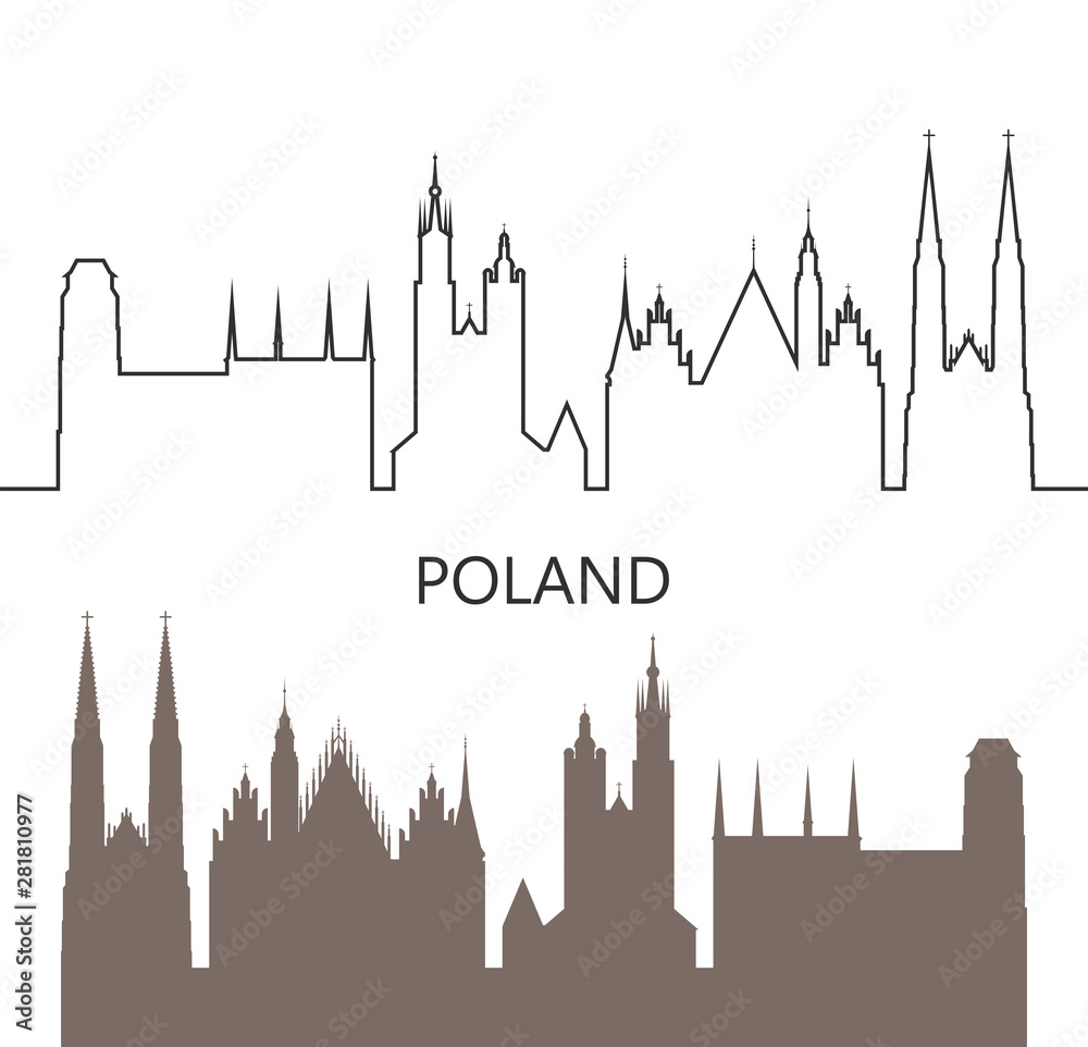 Poland logo. Isolated Polish architecture on white background