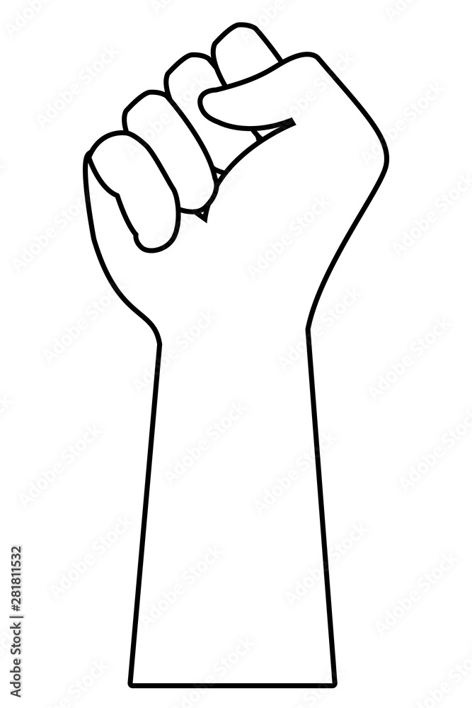 Hand clenched isolated symbol cartoon in black and white Hand clenched isolated symbol cartoon in black and white