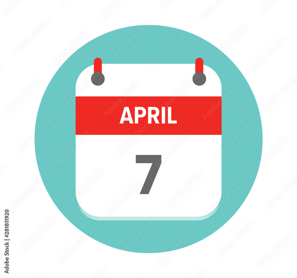 April 7. Vector flat daily calendar icon. Date and time, day, month. Holiday. - Vector