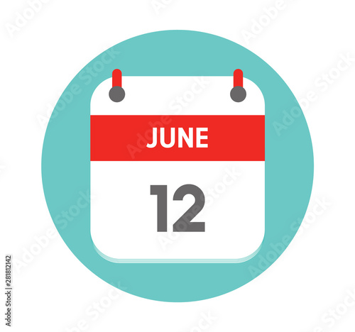 June 12. Vector flat daily calendar icon. Date and time, day, month, Holiday - Vector