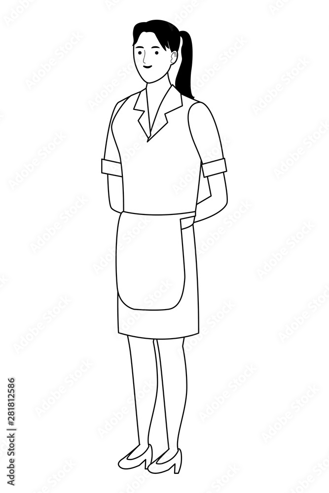 Maid cleaner woman worker cartoon in black and white Maid cleaner woman worker cartoon in black and white