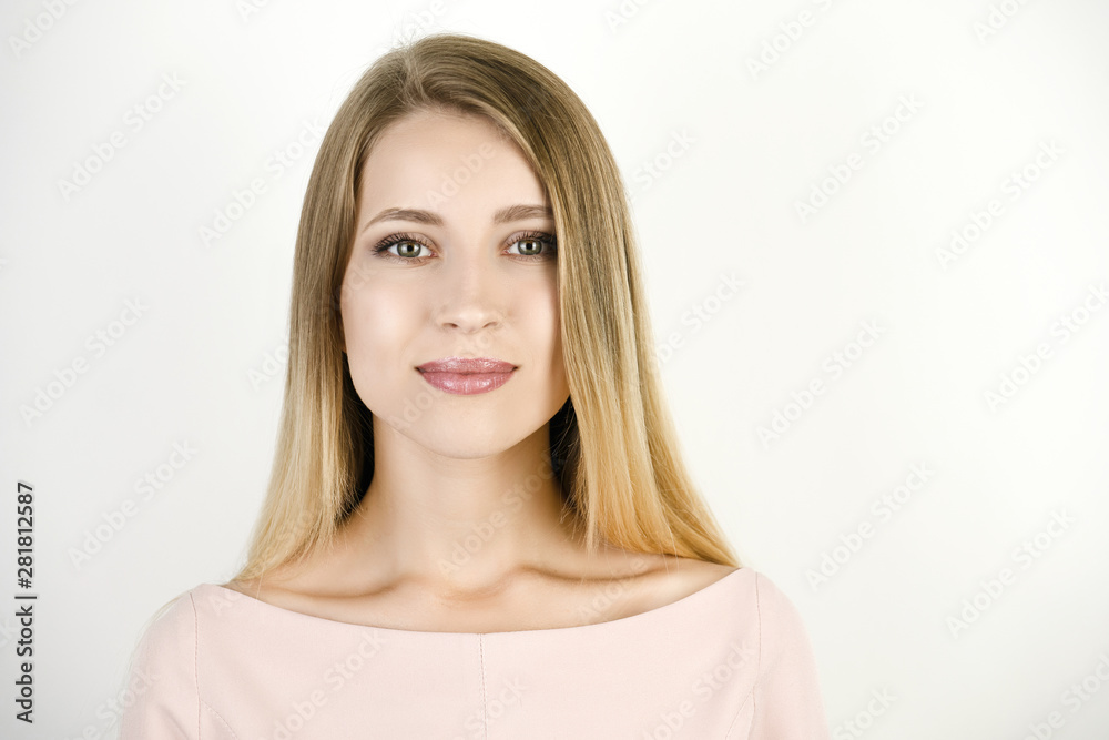 young beautiful blonde woman on isolated white background young beautiful blonde woman on isolated white background