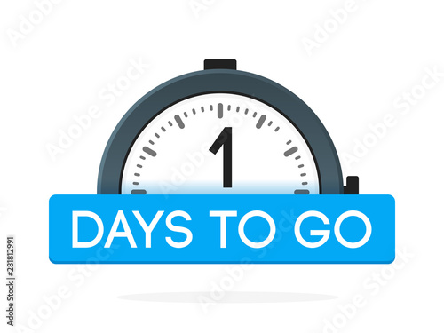 One day to go label, alarm clock flat with blue ribbon, promotion icon, best deal symbol vector illustretion