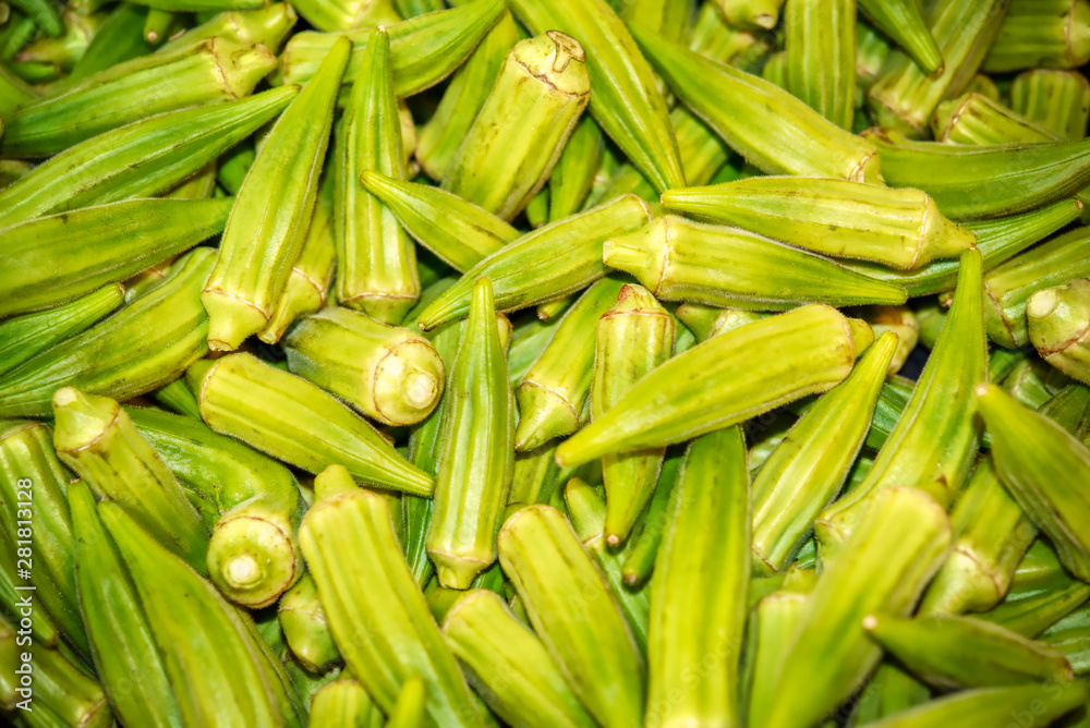 A closeup of fresh cut okra. 