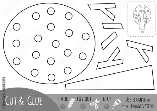 Educational paper game for children, Tree. Use scissors and glue to create the image.