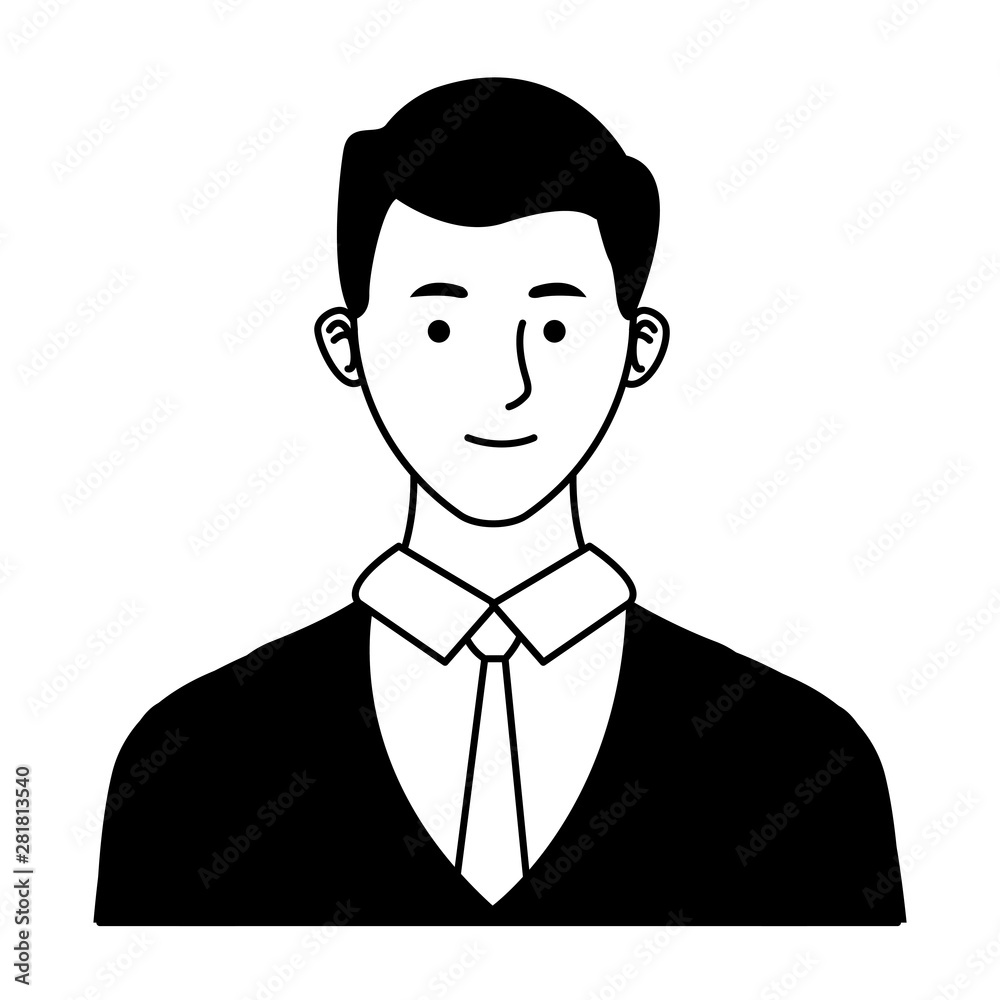 Executive businessman smilig profile cartoon in black and white