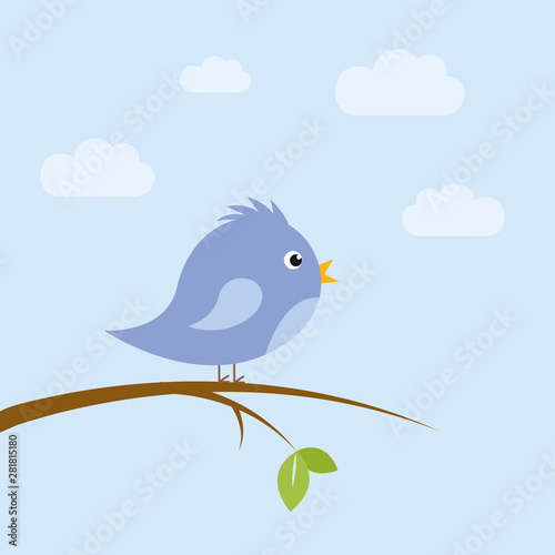 cute little bird sitting on a branch in summer vector illustration EPS10