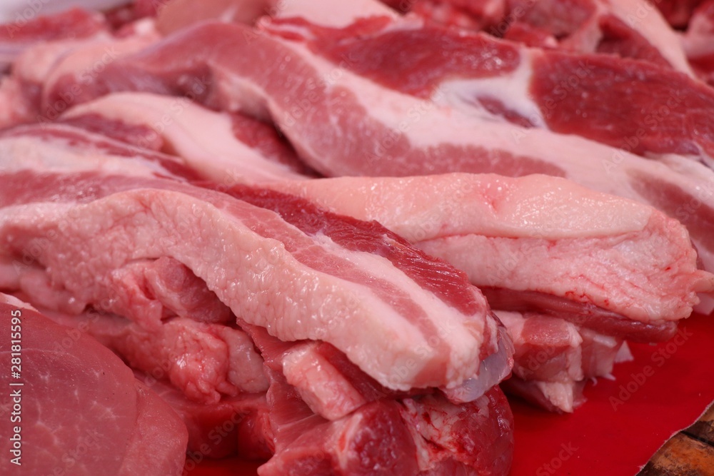 fresh pork meat in market