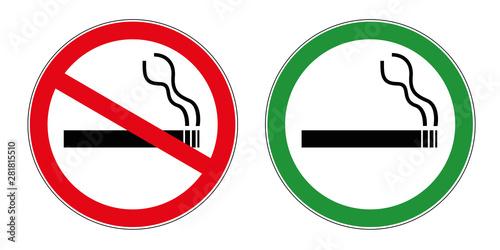 smoking area and no smoking area red and green sign symbol for public areas allowed and forbidden vector illustration
