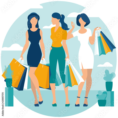 Young women enjoy shopping