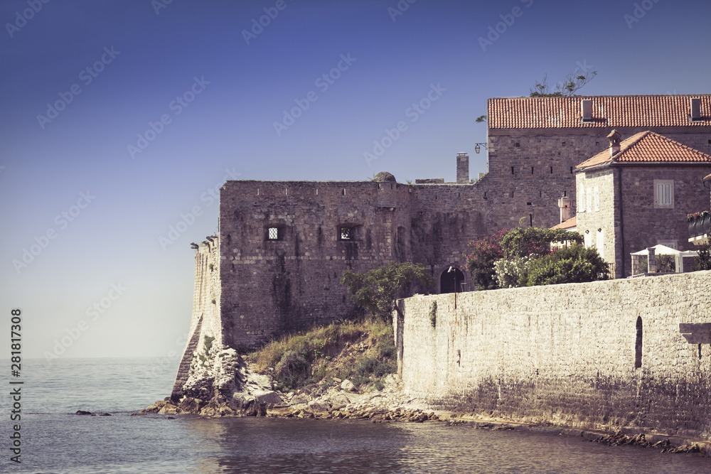 Old Town Budva, Montenegro. The view at the medieval citadel and the old town of Budva. Soft focus
