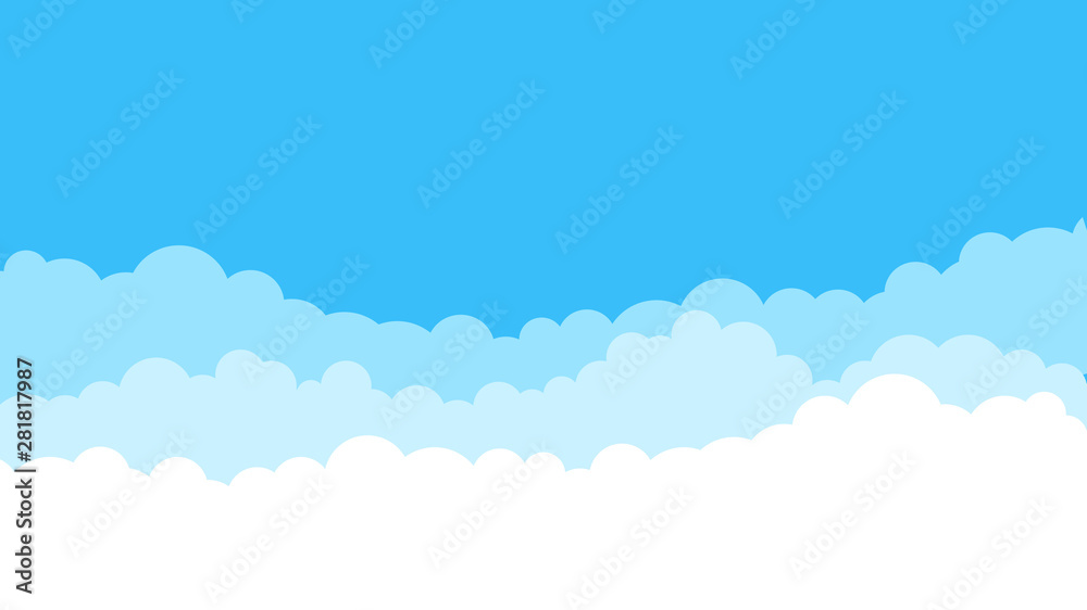 Fototapeta Blue cartoon sky background. Cloud flat blue sky abstract pattern. Cloudy summer sky