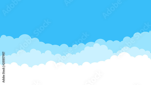 Blue cartoon sky background. Cloud flat blue sky abstract pattern. Cloudy summer sky