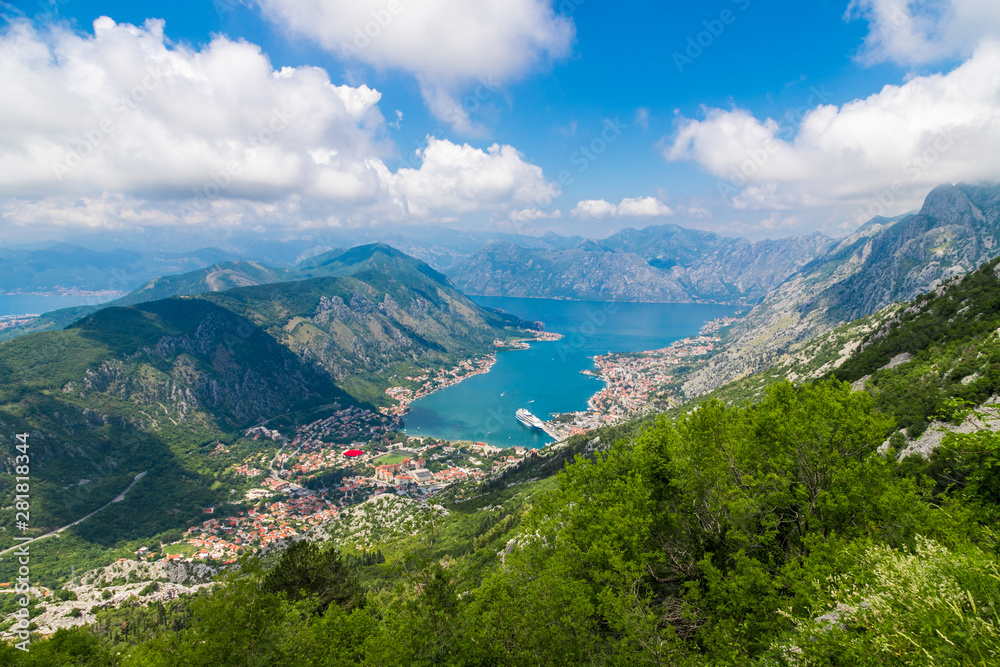 Fototapeta premium Spectacular Kotor bay adriatic sea panorama in Lovcen national park, Montenegro