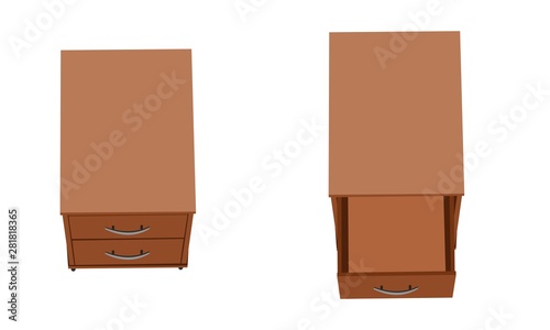 Bedside table. Open and closed shuhlyada. White background.