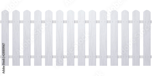 Wooden white fence illustration. Farm wood wall yard, cartoon garden. Timber gate background pattern