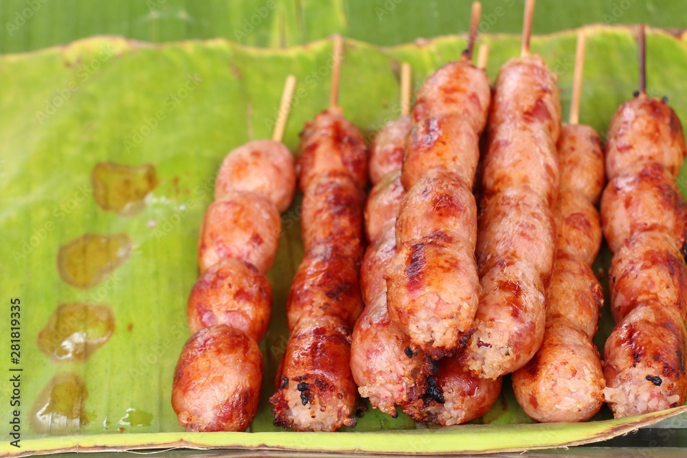 grilled sausages at street food grilled sausages at street food