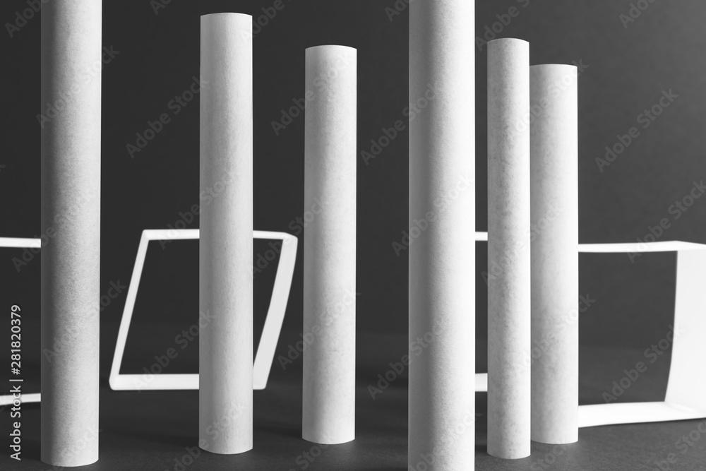 Gray interior background, abstract geometric elements