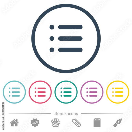 Unordered list flat color icons in round outlines