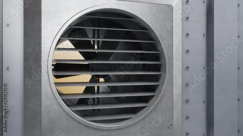 Air ventilation system starts working and fan spinning. Resume work of heating or cooling system. 60 fps animation.