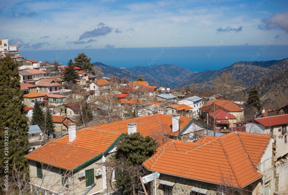 View of a mountain village on the island of Cyprus