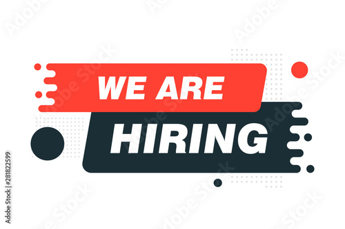 We are hiring label sign. Black and red modern style sticker. Vector illustration