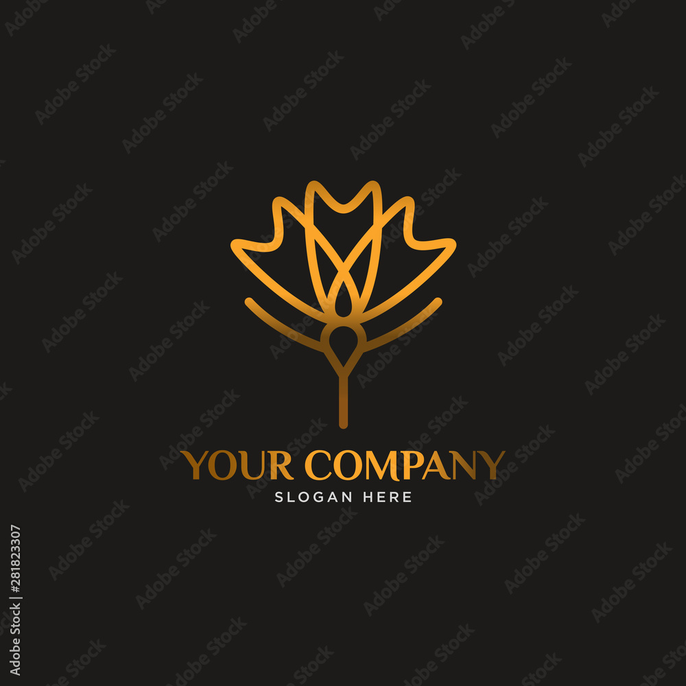 Floral monoline gold vintage logo icon