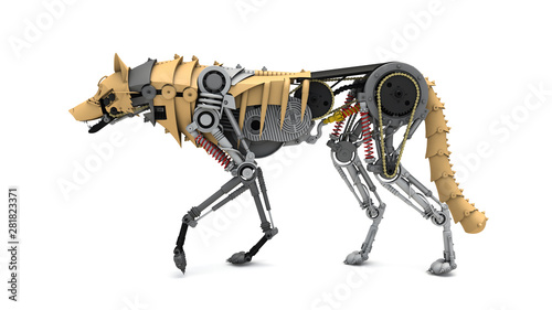 3D illustration of robot wolf