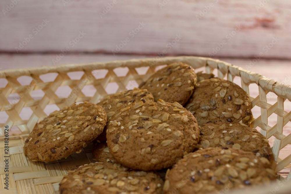 oatmeal cookies in a wicker basket