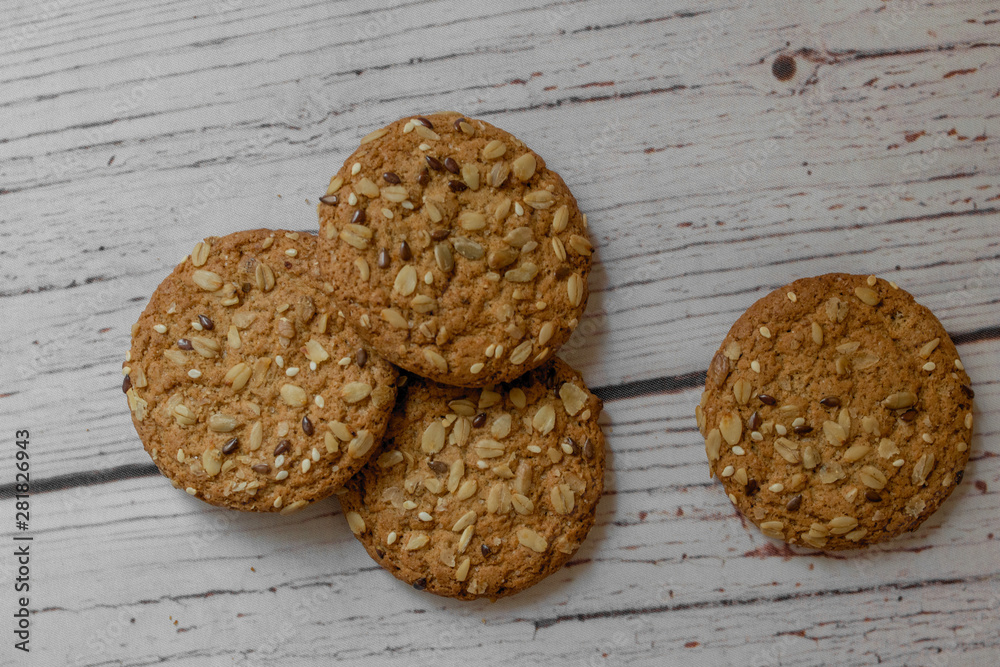 oatmeal cookies lay on the table