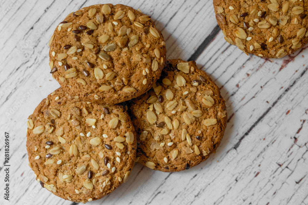 oatmeal cookies lay on the table