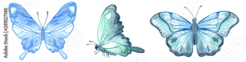 Watercolor illustration. Blue butterfly. Fantasy watercolour, great design for any purposes. Colorful fantasy wallpaper.