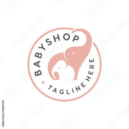 cute elephant family vector for baby shop logo design