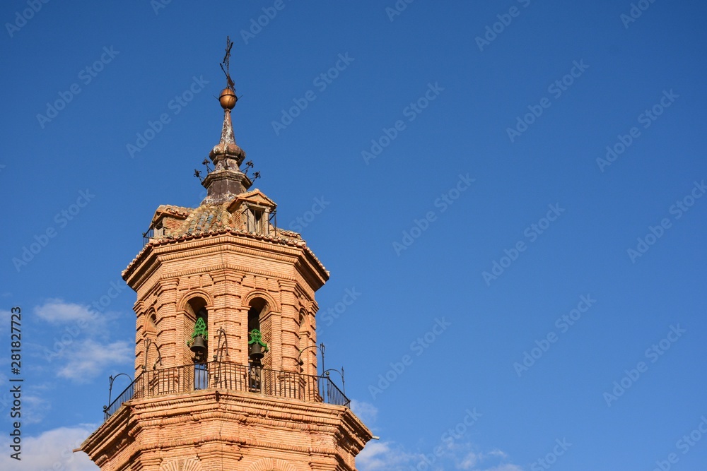 Detalle torre - campanario de la iglesia Mayor de Baza, Granada, España 