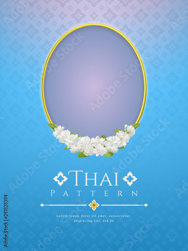 template background for Mothers day thailand with modern line Thai pattern traditional concept and frame beautiful Jasmine flower