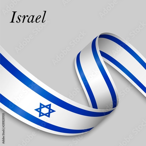 Waving ribbon or banner with flag